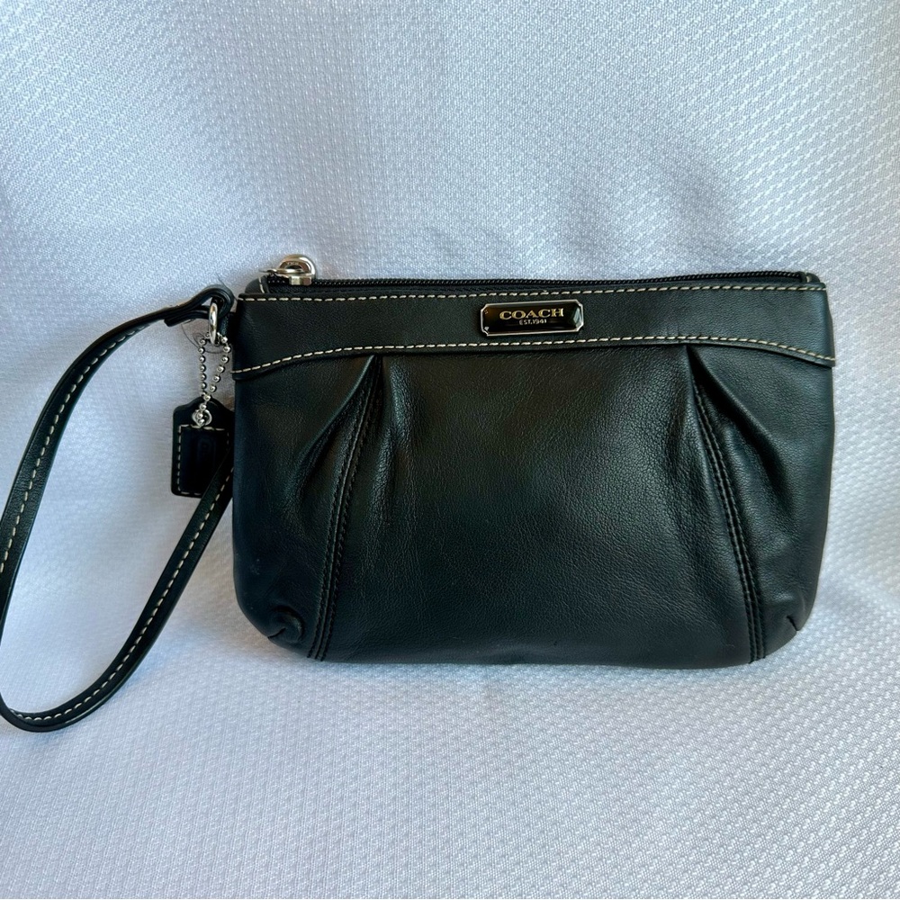 Coach Black Leather Pleated Wristlet Clutch